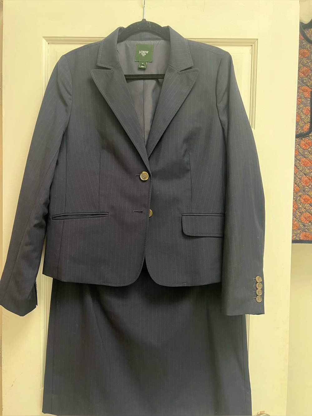J. Crew Factory Navy Pinstripe Women's Suit Jacket and Skirt